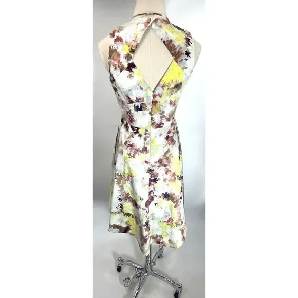 Hunter Bell Dress Size 2 Pixel Floral Sleeveless Open Diamond Back Fit Flare